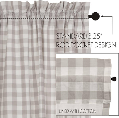VHC Brands Annie Buffalo Check Farmhouse Kitchen Window Curtains, Lined Valance, 16x60, White & Grey