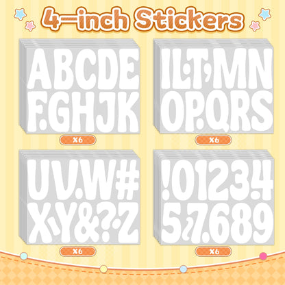 300 PCS Letter Stickers Bulletin Board Letters 24 Sheets Large Alphabet Number Stickers Waterproof Vinyl Self-Adhesive Letters for Poster Board Mailbox Crafts Classroom Home Party Decor(White, 4 Inch)