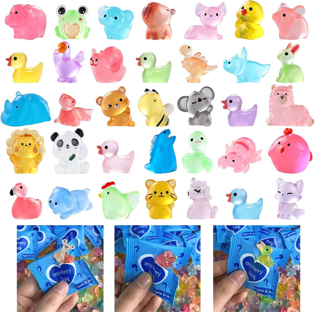 100pcs Mini Glow in The Dark Animal Resin Models, Mystery Resin Animals Blind Bag, Mini Luminous Farm Ocean Figures, Animal Miniatures for Fairy Garden Accessories, Random Design（Animals）