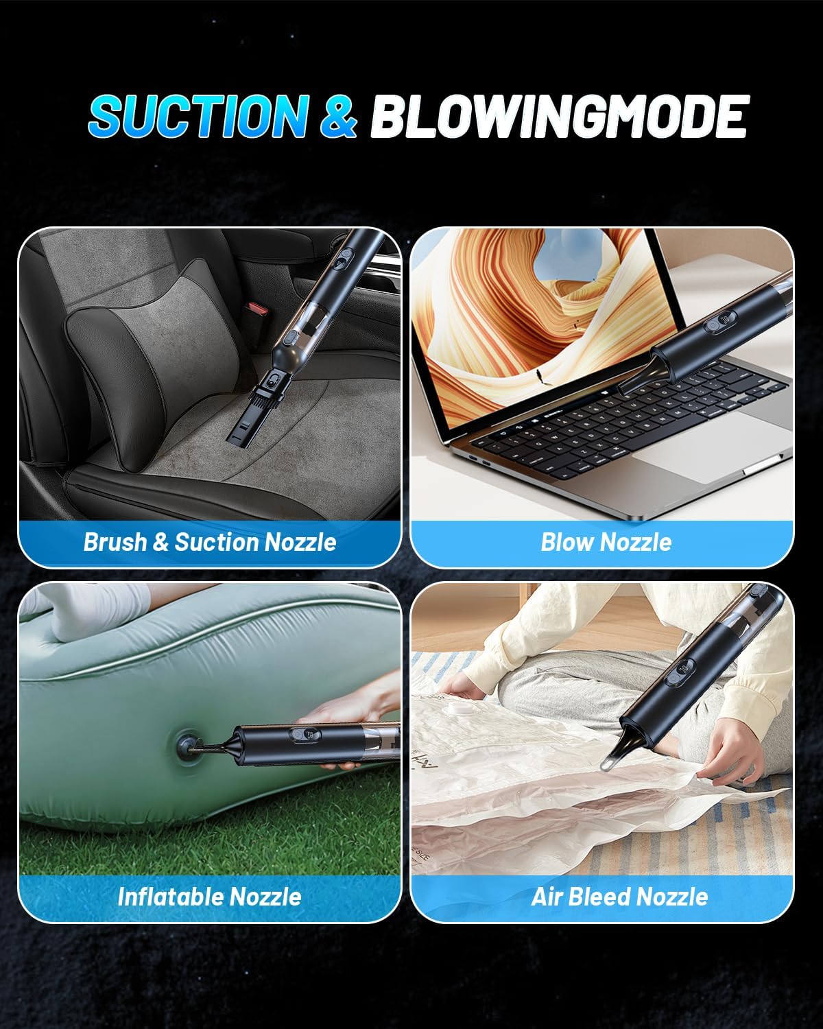Handheld Car Vacuum Cleaner Cordless, 19000Pa High Power, 4 in 1 Portable Mini Vacuum for Car Home Office