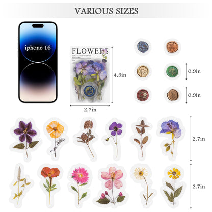 RISYPISY 320PCS Pre-Cut Floral Stickers Set Small Flower Decal Journal Stickers PET Flower Sticker for Adult Card Making Letters DIY, Double Blade Line-Easy to Peel