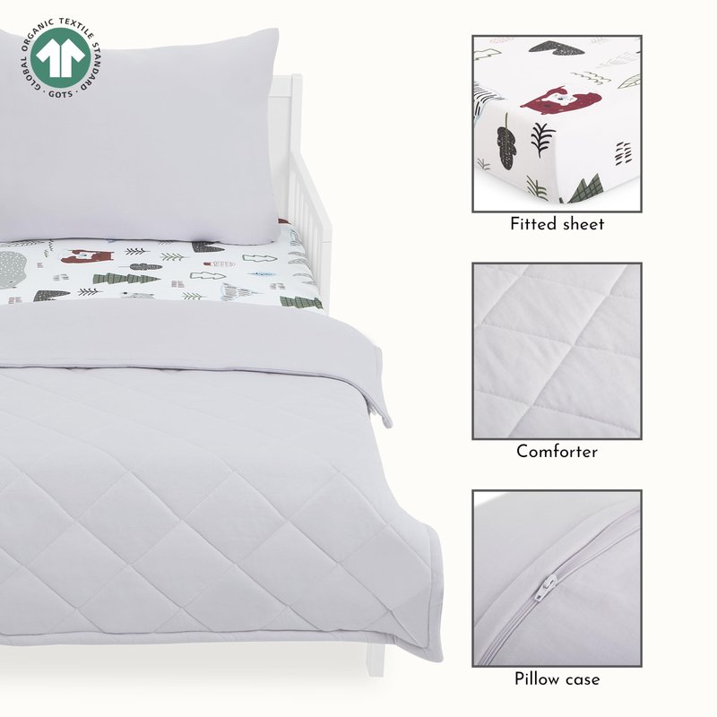 Evolur Grizzly Bear 3 Piece Toddler Bedding Set, Super Soft and Breathable Toddler Bedding, Machine Washable, Includes Fitted Sheet, Comforter and Pillow Case
