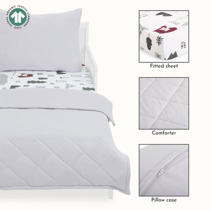 Evolur Grizzly Bear 3 Piece Toddler Bedding Set, Super Soft and Breathable Toddler Bedding, Machine Washable, Includes Fitted Sheet, Comforter and Pillow Case
