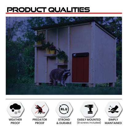 RUN-CHICKEN Door Giant – Large Automatic Poultry Coop Door for Ducks & Turkeys, Not for Chickens, Battery Powered/Solar Compatible, Heavy-Duty Aluminum, Predator Proof, Easy Install (Red)