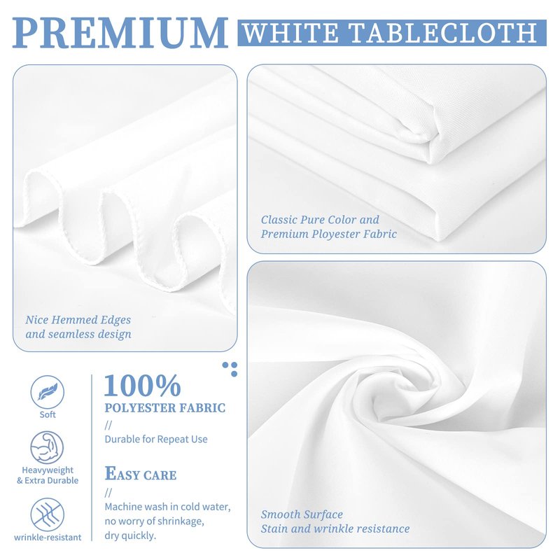 Showgeous 5 Pack White Tablecloths for 8 Foot Rectangle Tables 90 x 156 Inch Rectangular Tablecloth, Bulk Polyester Fabric Table Clothes Washable Long Table Covers for Wedding Party Buffet Restaurant