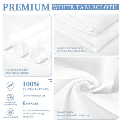 Showgeous 5 Pack White Tablecloths for 8 Foot Rectangle Tables 90 x 156 Inch Rectangular Tablecloth, Bulk Polyester Fabric Table Clothes Washable Long Table Covers for Wedding Party Buffet Restaurant