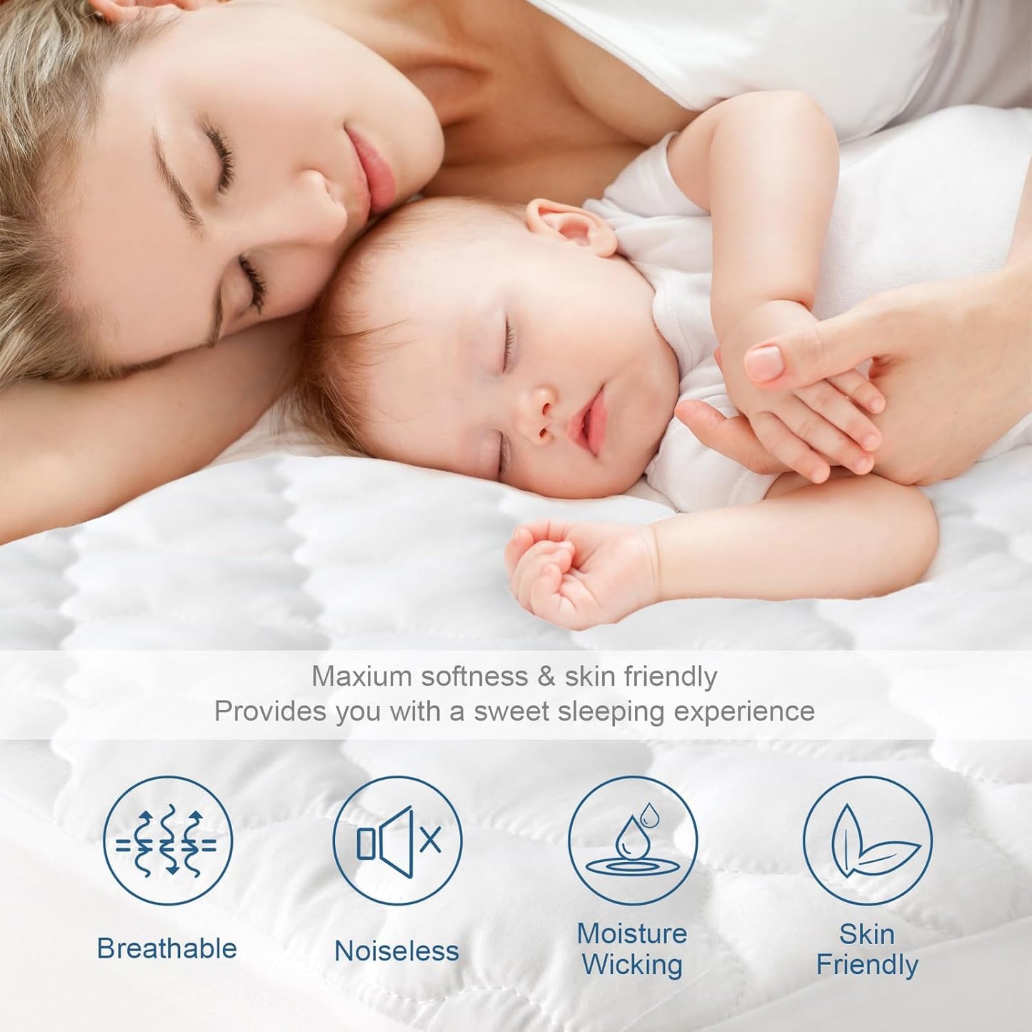 18", California King Mattress Protector Pad Waterproof Quilted, Breathable & Cooling California King Size Mattresses