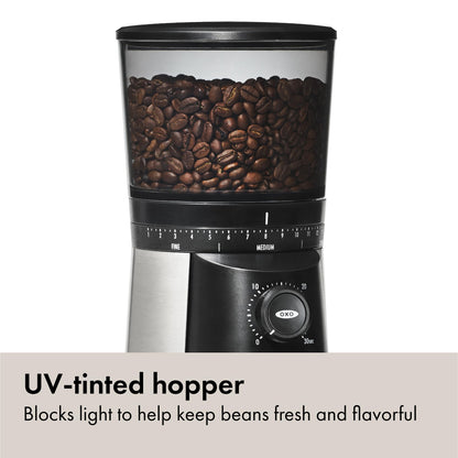 OXO Brew Conical Burr Coffee Grinder - Silver, Stainless Steel Burrs, One-Touch Automatic Smart Grind