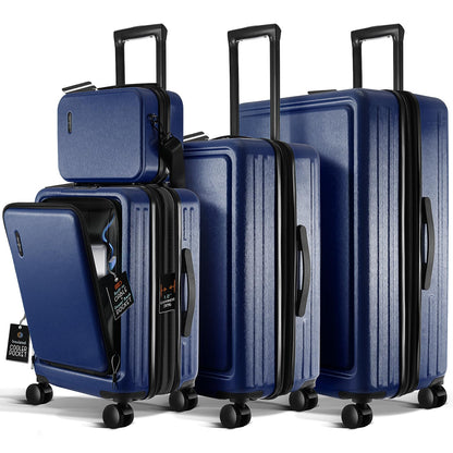 TRAVELARIM Navy Hardshell Luggage Sets 4 Piece, Durable Suitcase Set, Travel Luggage Set with Integrated TSA Lock, 360° Spinner Wheels, Expandable Medium and Large Checked Suitcase, 20/24/28 Inch