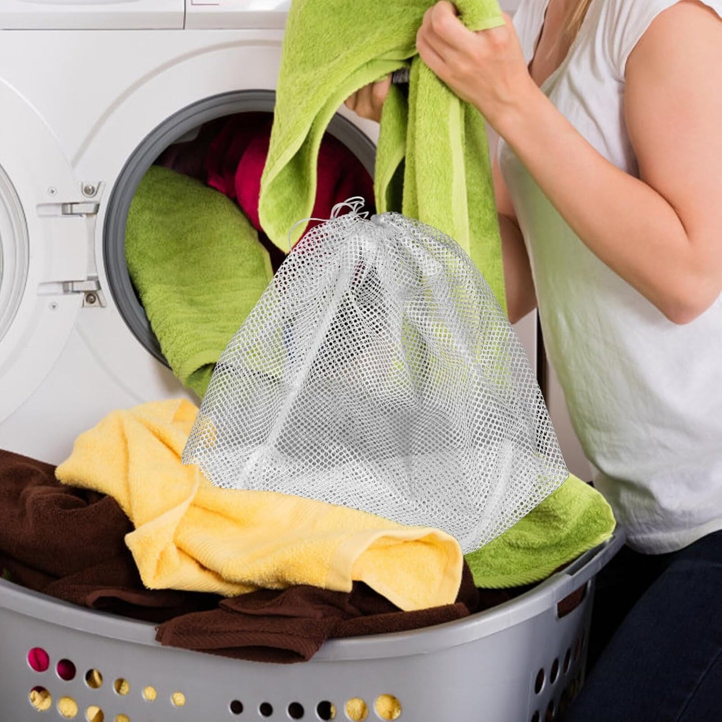 EXCEART Mesh Laundry Bag, Drawstring Washing Bags for Bra Lingerie, Travel Storage Organizer for Washing Machine