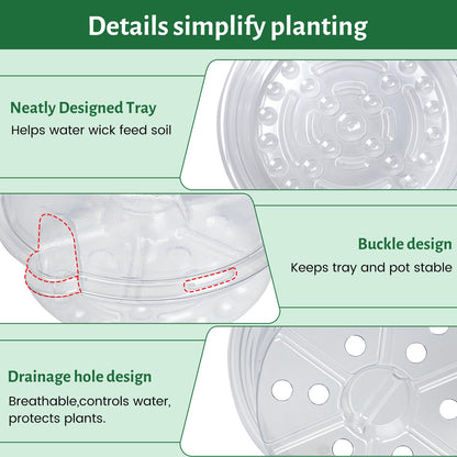 Bluepro 20 Pack 5 Inch Clear Self Watering Plant Pots with Bottom Water Tray & Watering Rope, Transparent Nursery Pots with Drainage for Seedlings, Herbs, and Houseplants
