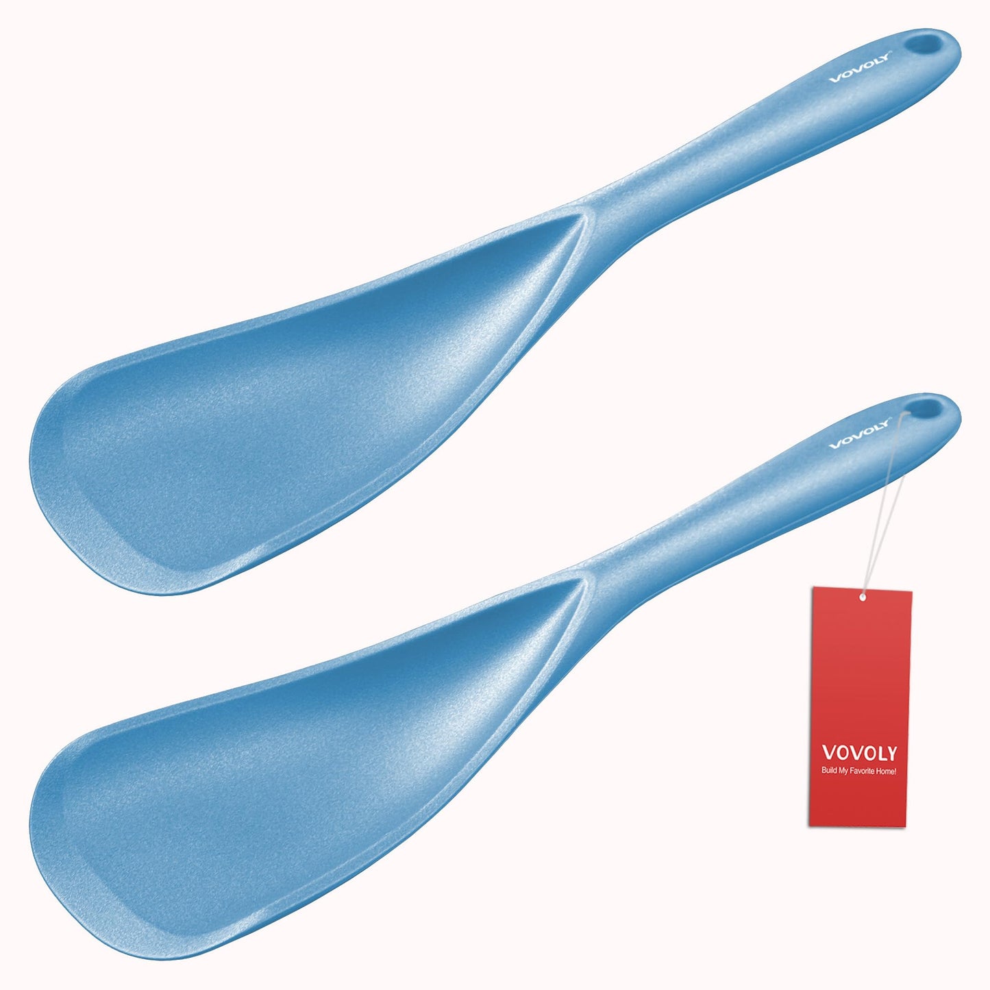 Cooking Spoon for Nonstick Cookwares, VOVOLY Silicone Spoon for Mixing, Scoop, and Scrape,Seamless Design, 12.6'', 2 Pack, Starry Blue