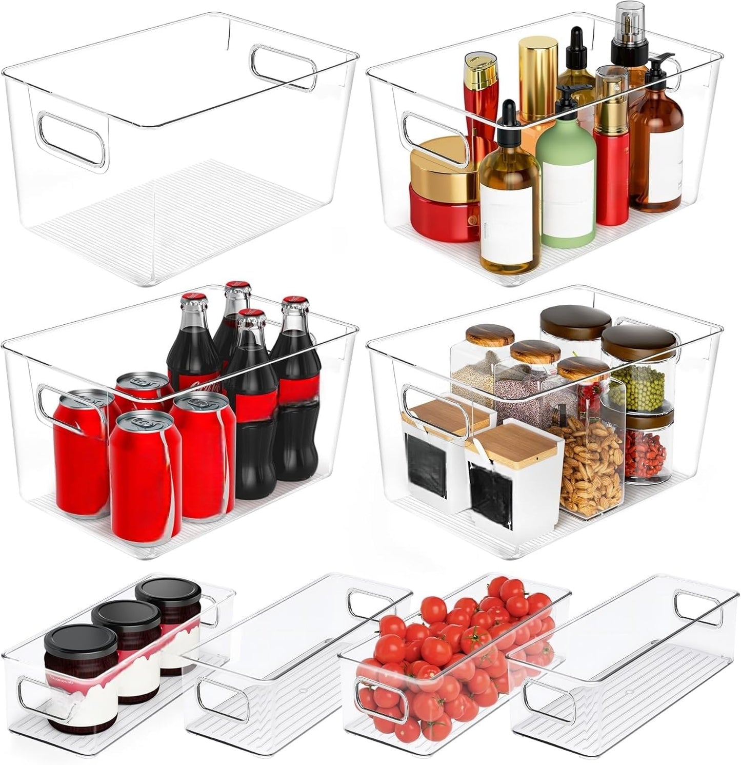 SKTKSE Clear Plastic Storage Bins 8 Pack - Pantry Organizers and Storage, Fridge Organizer Containers for Kitchen, Cabinet, Freezer, Bathroom, Clost, Home Organization