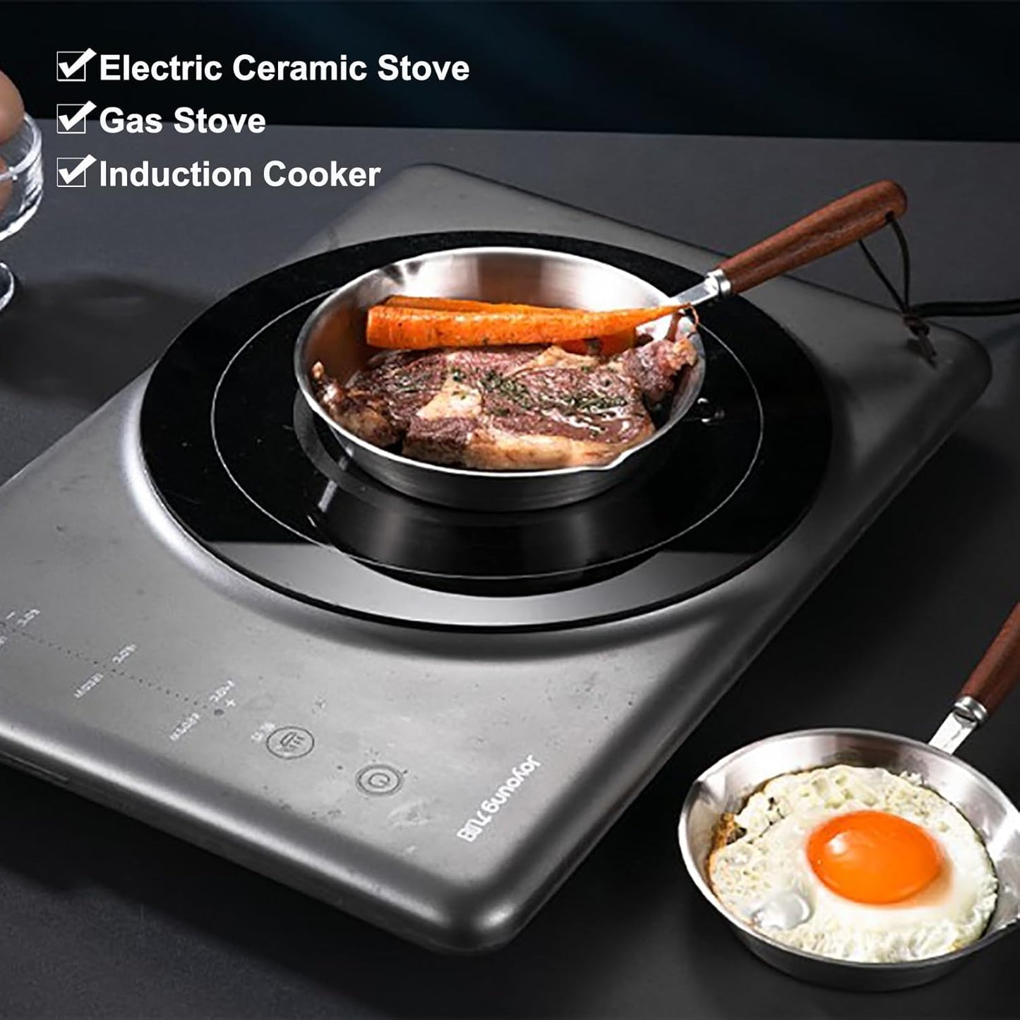 Luqeeg Mini Stainless Steel Frying Pan, Non Stick Egg Pan, Compatible with Induction & Gas Stoves, Ergonomic Handle