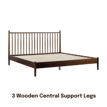 NTC Inno Wooden Bed Frame with Headboard, Solid Oak and Rubber Wood Foundation with Silent Slats and Wood Central Supports, 1000 Lb Capacity, Effortless Assembly, King - Dark Walnut