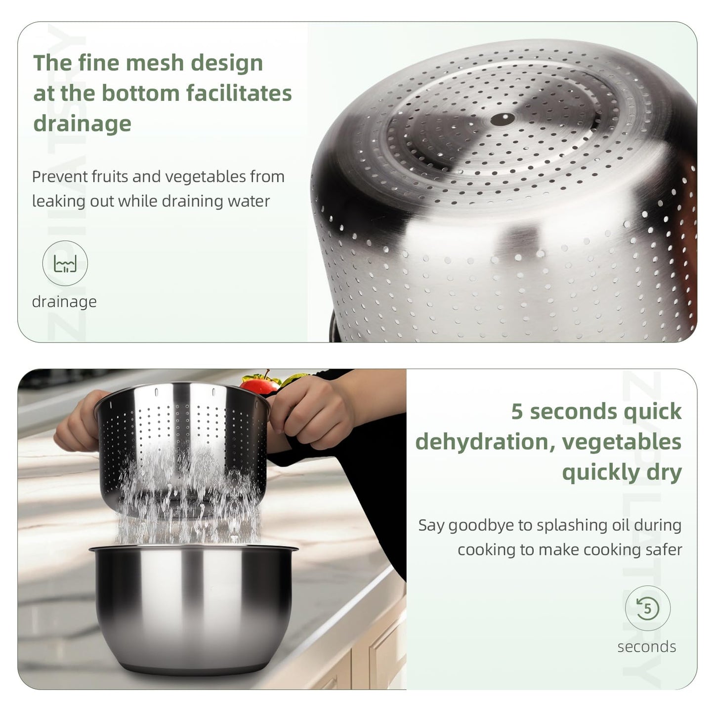 Zypilatsry 6L-Stainless Steel Salad Rotator, Vegetable Dishwasher,Lettuce Cleaner and Dryer, Kitchen Strainers.
