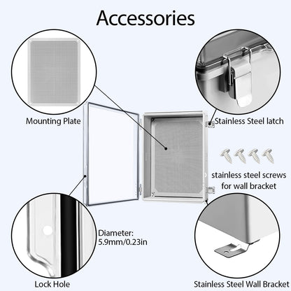 LeMotech Electrical Box, IP67 Waterproof Hinged Clear Cover Stainless Steel Latch Junction Box, ABS Plastic Electrical Enclosure with Mounting Plate,Wall Brackets, Cable Glands,19.6"x15.7"x7.8",Grey