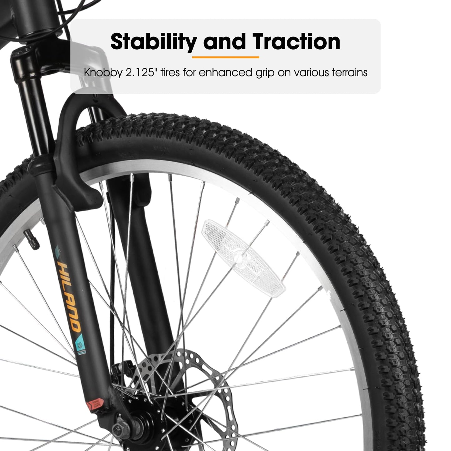 HH HILAND Mens and Womens Mountain Bike, 26 Inch 18 Speed Mountain Bicycle with Dual Disc Brake, Front Suspension Fork, High Carbon Steel Frame Urban Commuter Bike for Adults, Black Orange