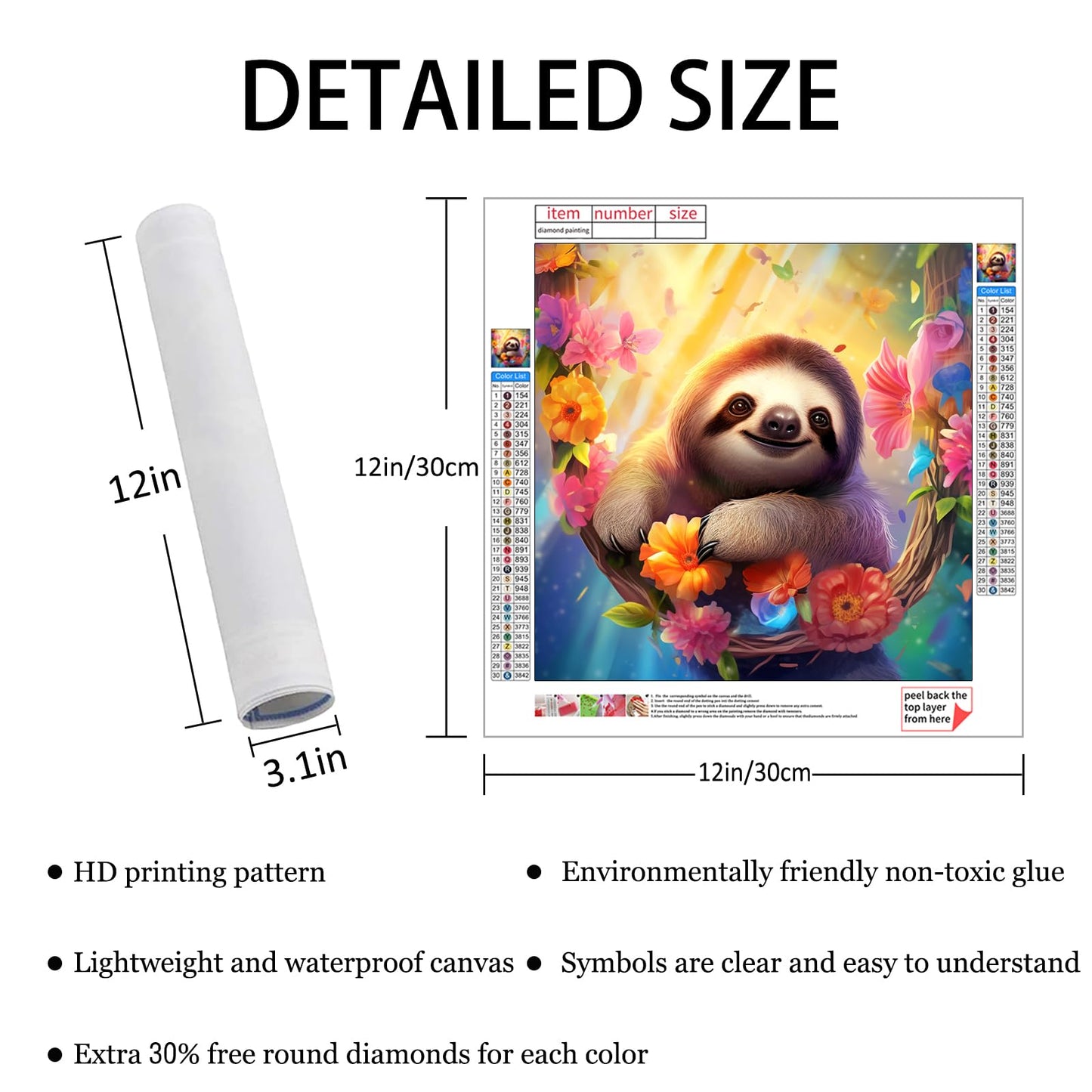 Zlinnar DIY Sloth Diamond Painting Kits for Adults Beginners Animal Diamond Painting 5D Round Full Drill Painting Dot Paint with Gem Art Kits Home Wall Decor Gift 12×12 Inches
