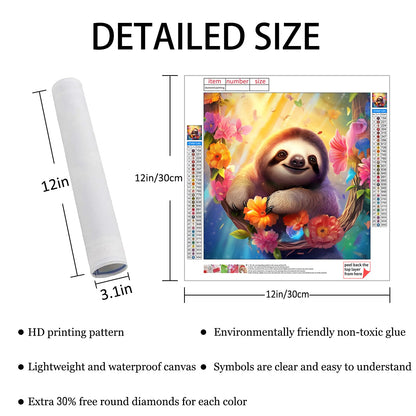 Zlinnar DIY Sloth Diamond Painting Kits for Adults Beginners Animal Diamond Painting 5D Round Full Drill Painting Dot Paint with Gem Art Kits Home Wall Decor Gift 12×12 Inches