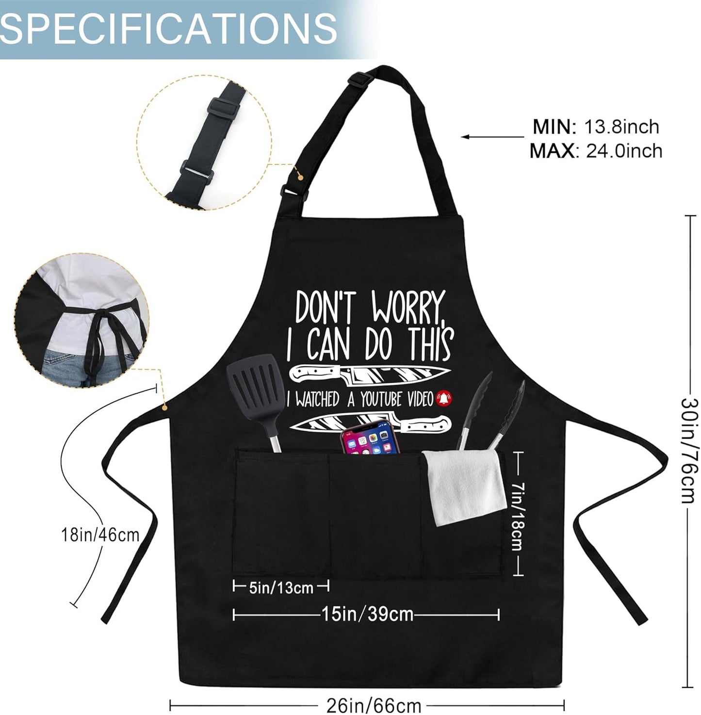 Funny Grill-Apron for Men, Father's Day, Christmas, Birthday Gifts for Dad from Daughter, Son, Wife