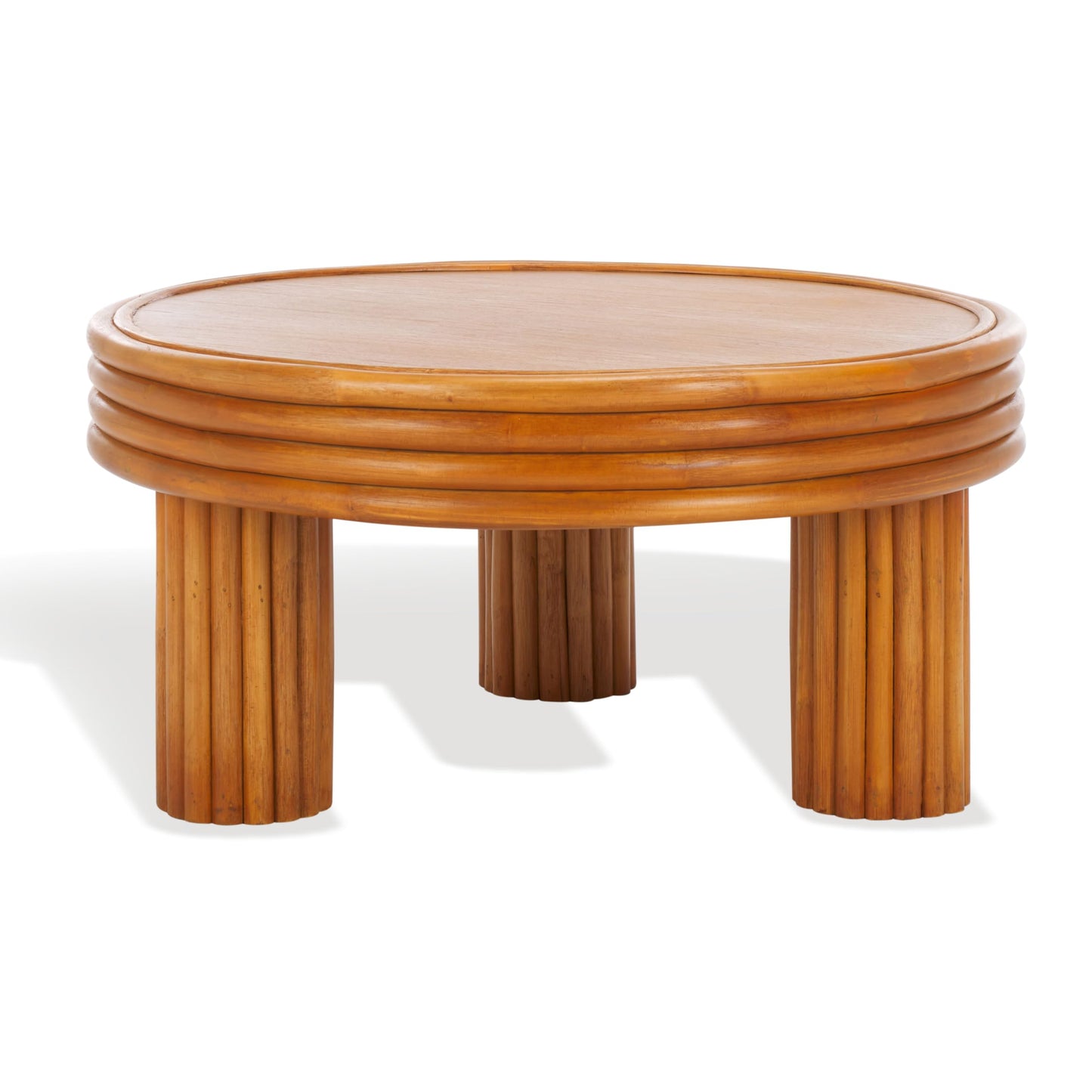 SAFAVIEH Couture Collection Bayard Natural Rattan Solid Wood Round Coffee Table (Fully Assembled)