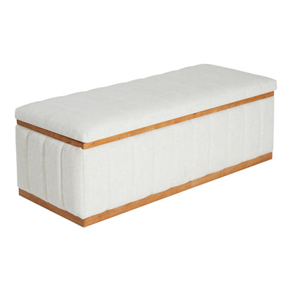 Christopher Knight Home Kira Living Room Ottoman with Storage, Linen Upholstered Storage Ottoman Bench with Channel-Tufted Design, Wood Frame Sofa Foot Stool, Bedroom End of Bed Bench, Beige