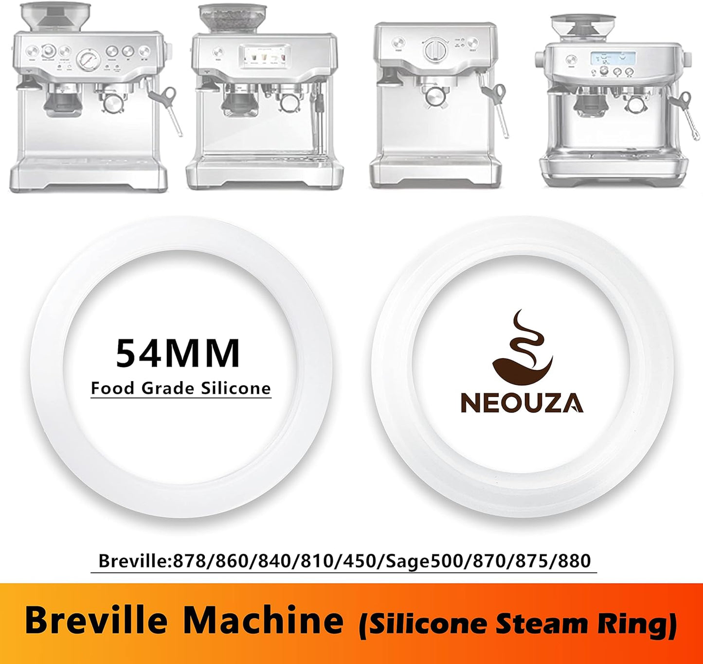 NEOUZA 54mm Brewing Group Head Silicone Gasket, 2Pcs Espresso Machine O-Ring for Breville Sage Coffee Maker