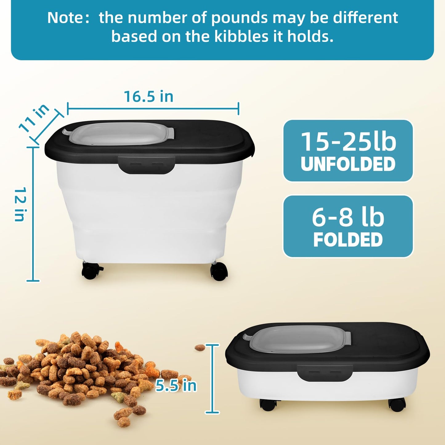 YECERCAN Dog Food Container, Collapsible Pet Food Storage Container 17-20 lb with Rolling Wheels & Airtight Lid, Plastic Storage Bin With Dog Food Scoop and Measuaring Cups