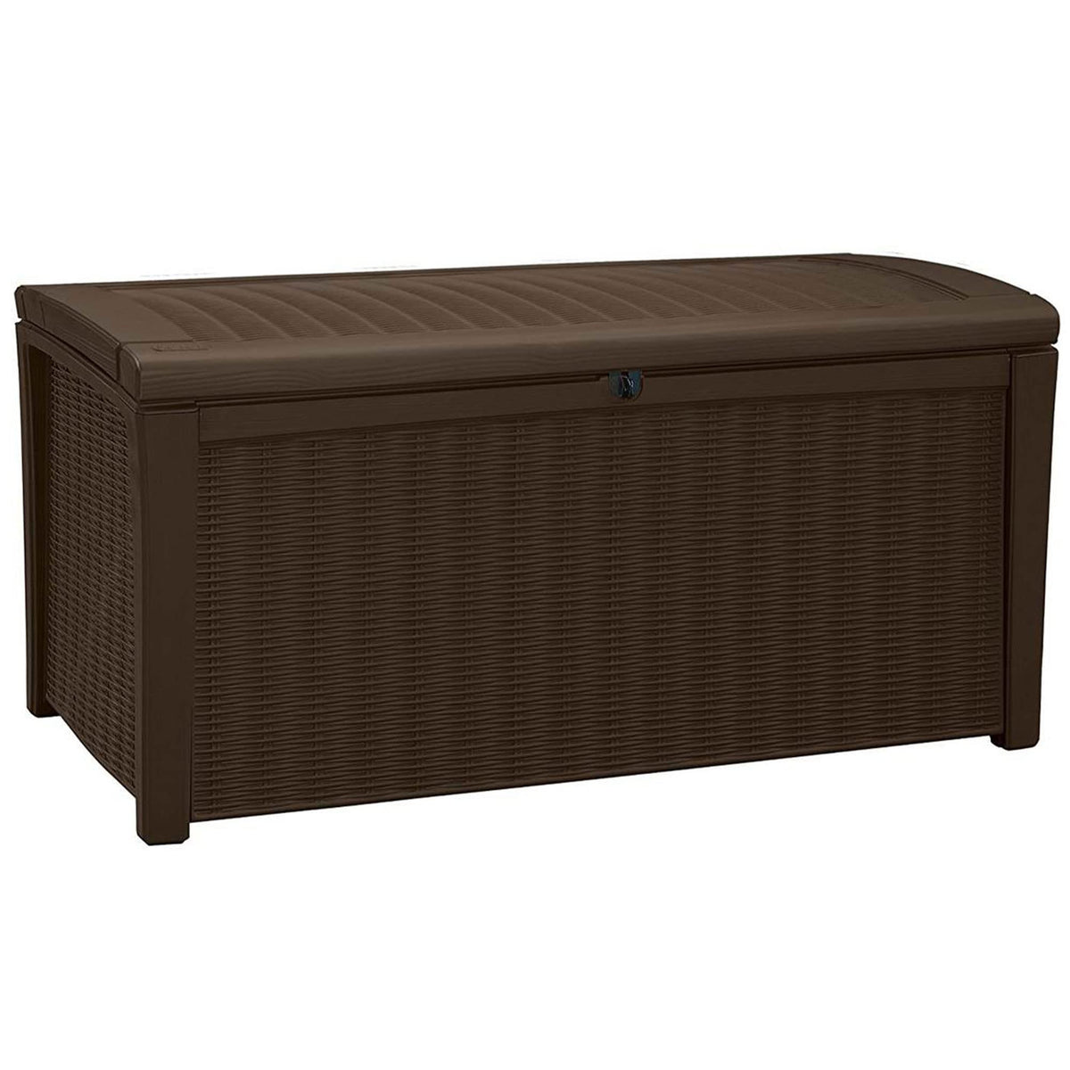 Keter 2-Pack Borneo 110 Gallon Deck Box Organizer, Doubles as 2-Person Bench Seat, Brown – Large Resin Outdoor Storage and Seating with Lockable Lid for Garden, Pool, and Patio