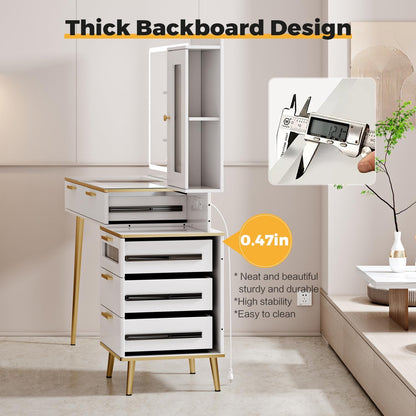 Arulvmrn Vanity Desk with 29.53" HD Lighted Mirror, 47.24" Big Modern Vanity Desk with Mirror and Lights, Makeup Vanity with 5 Drawers and Storage Shelves and Charging Station, White