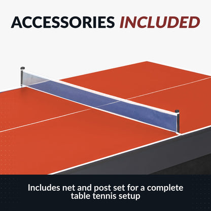 Hathaway 9 ft Quick Set Table Tennis Conversion Top – Regulation Sized, Foldable, Durable Engineered Surface, Protection Pads – Indoor Ping Pong Table Topper for Pool Table w/Net & Posts – Red