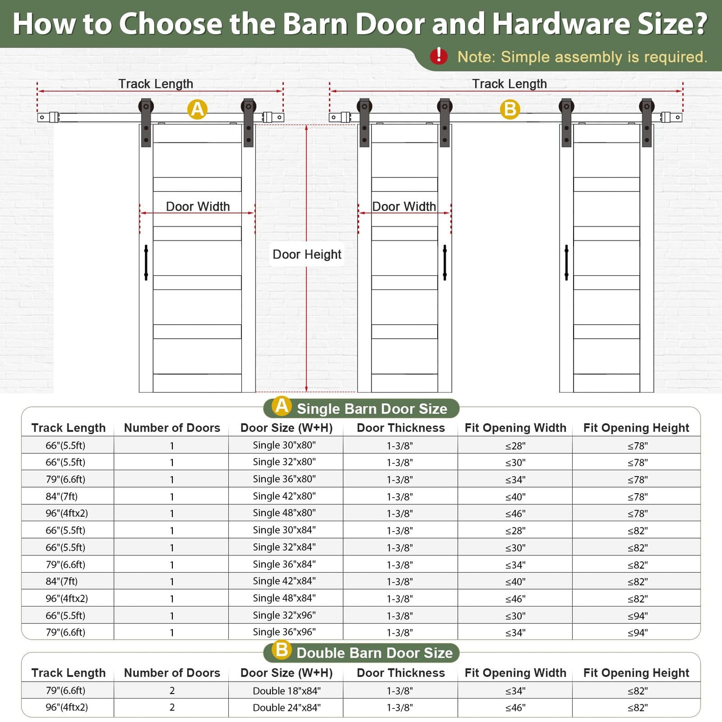 ROYMELO 54x84 Inch White Sliding Barn Door Slab with 9ft Hardware Kit Included, 5-Panel, MDF Wood Panel Covered with Water-Proof Scratch-Proof PVC Surface, Simple DIY Assembly
