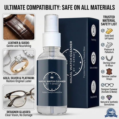 Mazal Watch and Jewelry Cleaner Spray kit. Cleaning Solution -Safe on All Metals, Crystals, Gold, Platinum, Precious Gemstones, Diamond Jewelry- Quick, Long Lasting Shine- TSA Approved 2oz