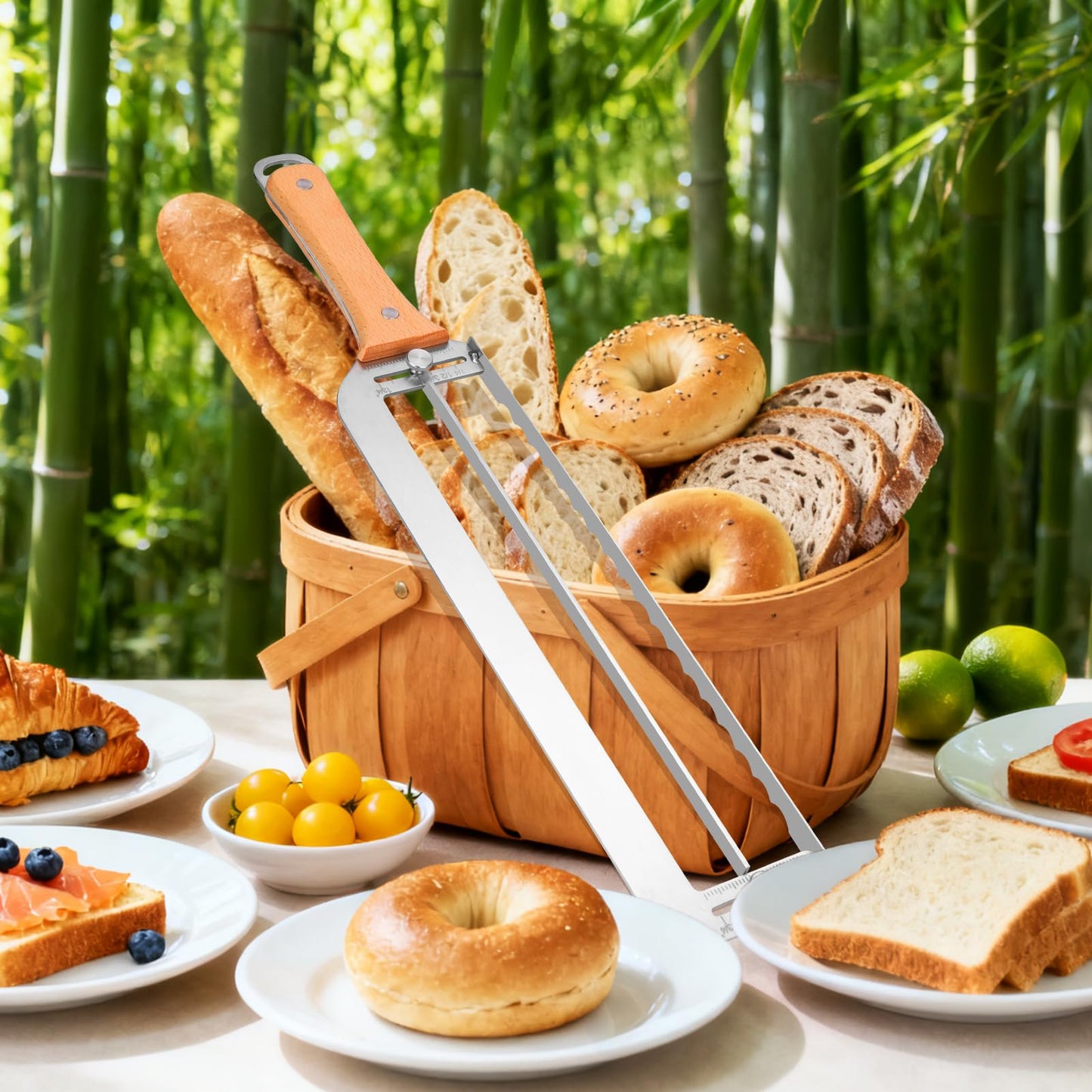 Adjustable Bread Slicer for Homemade Bread - Upgrade Manual Sourdough Bread Knife with Thickness Guide, Bread Bow Cutter with Stainless Steel Serrated Blade for Baguettes Bagels, Ideal Gift for Baker