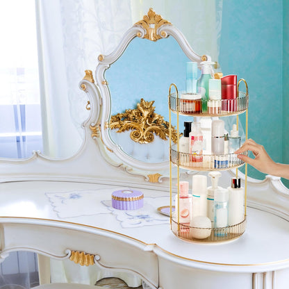 Cididu 360 Rotating Makeup Organizer, 3 Tiers Plastic Bathroom Spinning Holder Rack, Round Lazy Susan Organizer, Large Capacity Countertop Shelf for Cosmetics, Perfume, Skincare, Spice, Toiletries