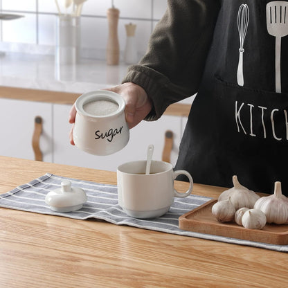 12oz ONTUBE Ceramic Sugar Bowl with Lid and Spoon (White)
