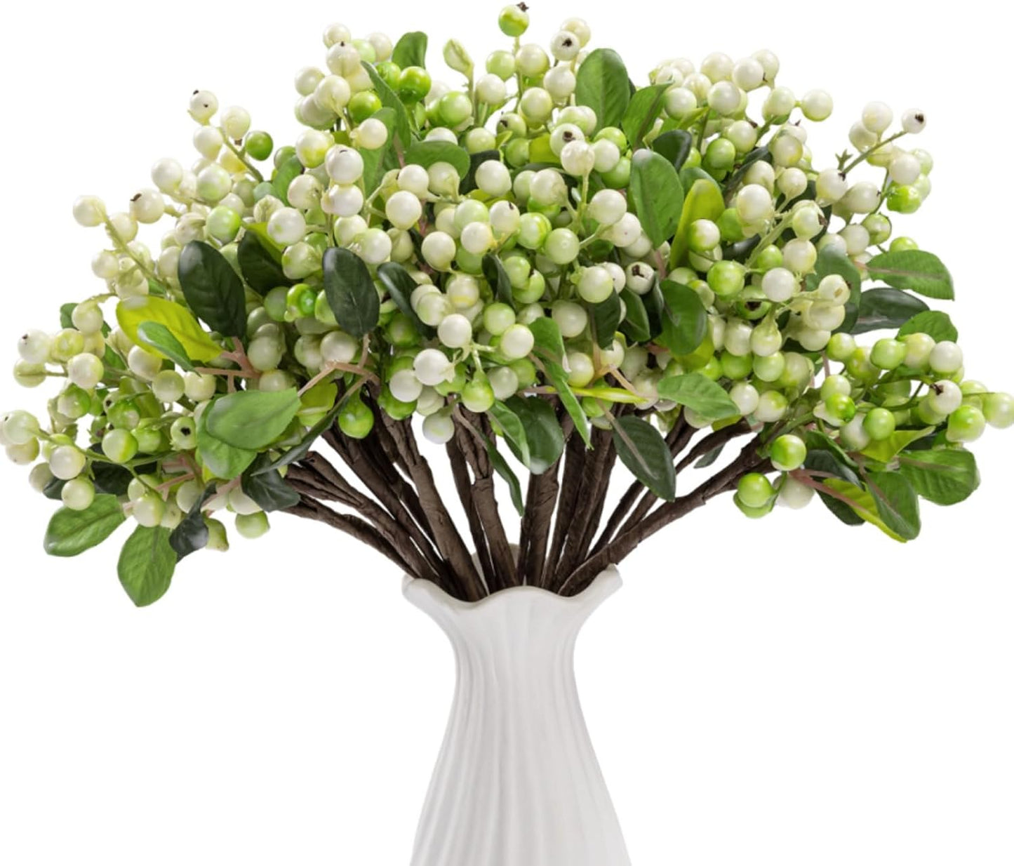 20 Pack 9.8 inch SHACOS Artificial White Berry Stems PCS Fake Berries Branches Spray with Green Leaves Small Berry