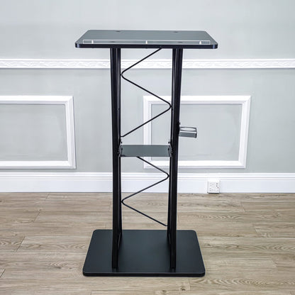 FixtureDisplays® Wood (MDF) Top, Metal Truss Podium Pulpit Lectern 23.8 X15.9 X46" with A Cup Holder Black 21854-X-NEW-NPF