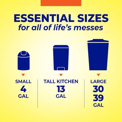 Hefty Essentials 13 Gallon Kitchen Trash Bags - 45 Count Tall Unscented, Easy Tie & Lift, White