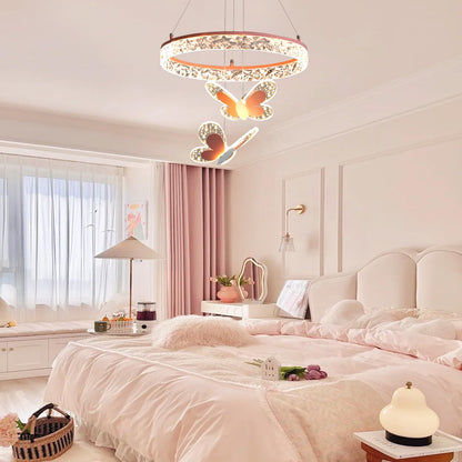 MinMinCheng Butterfly Pendant Light for Girls Bedrooms – 3D Butterfly LED Chandelier with Dimmable 58W Hanging Lamps, Pink Kids Room Lighting Fixture for Playrooms, Nurseries & Princess-Themed Décor
