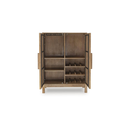 Signature Design by Ashley Pellamour Casual Bar Cabinet with Anti-Tipping and Adjustable Shelf, Light Brown