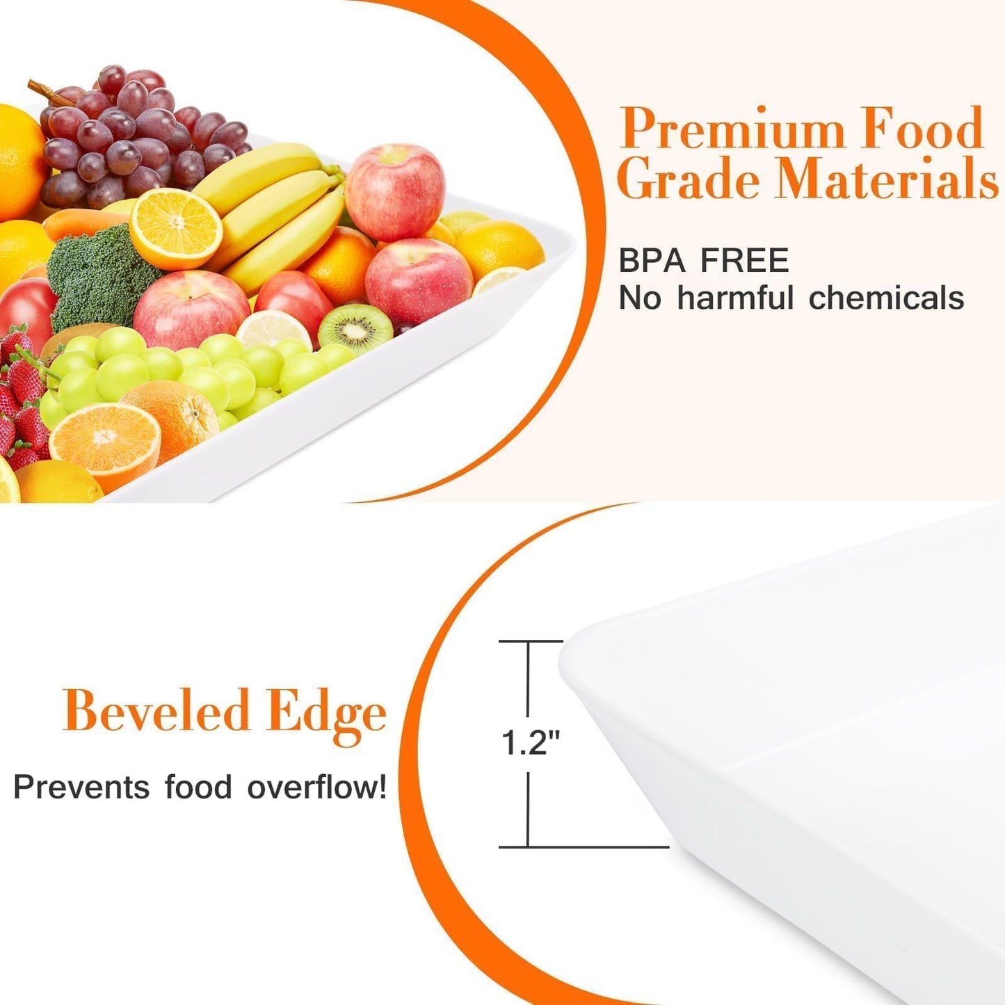 WOWBOX 4 pcs Serving Tray for Party, Grilling Accessories, Serving Platters for Snacks, Fruit, Reusable Plastic Trays for Serving Food and Pantry Organization in Kitchen & for Mothers Day Parties