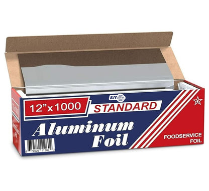 EJY IMPORT Standard Premium Aluminum Foil | 12”x1000 Feet Long | Industrial Size and Strength | Commercial Grade & Length Foil Wrap for Food Service Industry and Home Use| Strong Silver (1 Pack)