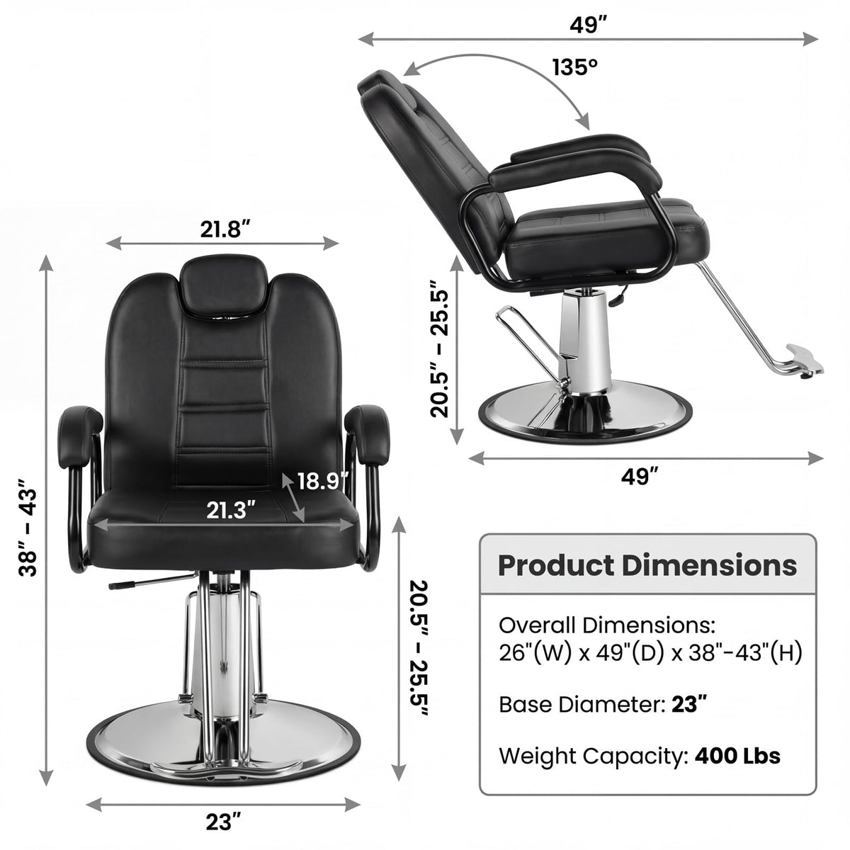 Artist hand Barbers Chairs, Heavy Duty Hydraulic Reclining Salon Chair Spa Furniture Reclining Extra Wider Seat Beauty Hair Salon Equipment(Black)