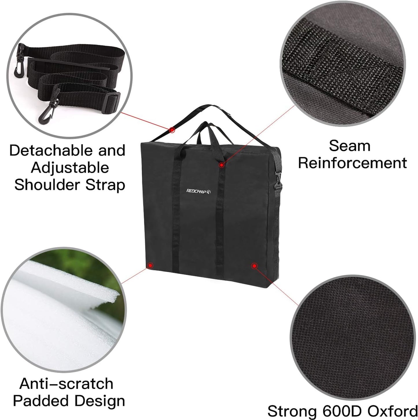26x25 inches REDCAMP Oxford Carry Bag for Folding Table, Extra Large Strong Heavy Duty Storage Bag with Handles, Black