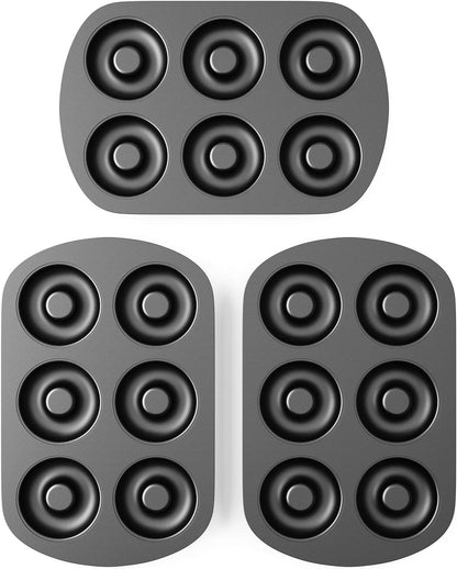 Tiawudi Non-Stick 6-Cavity Donut Baking Pans, Set of 3, Makes Individual Full-Sized 3 1/4" Donuts