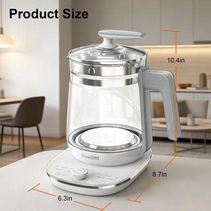 ICOOKPOT 1200w Electric Kettle, 1.5L Borosilicate Glass tea kettle, Hot water kettle electric for Coffee or Tea, BPA Free, Auto Shut-Off, Stainless Steel, Fast Boil, White