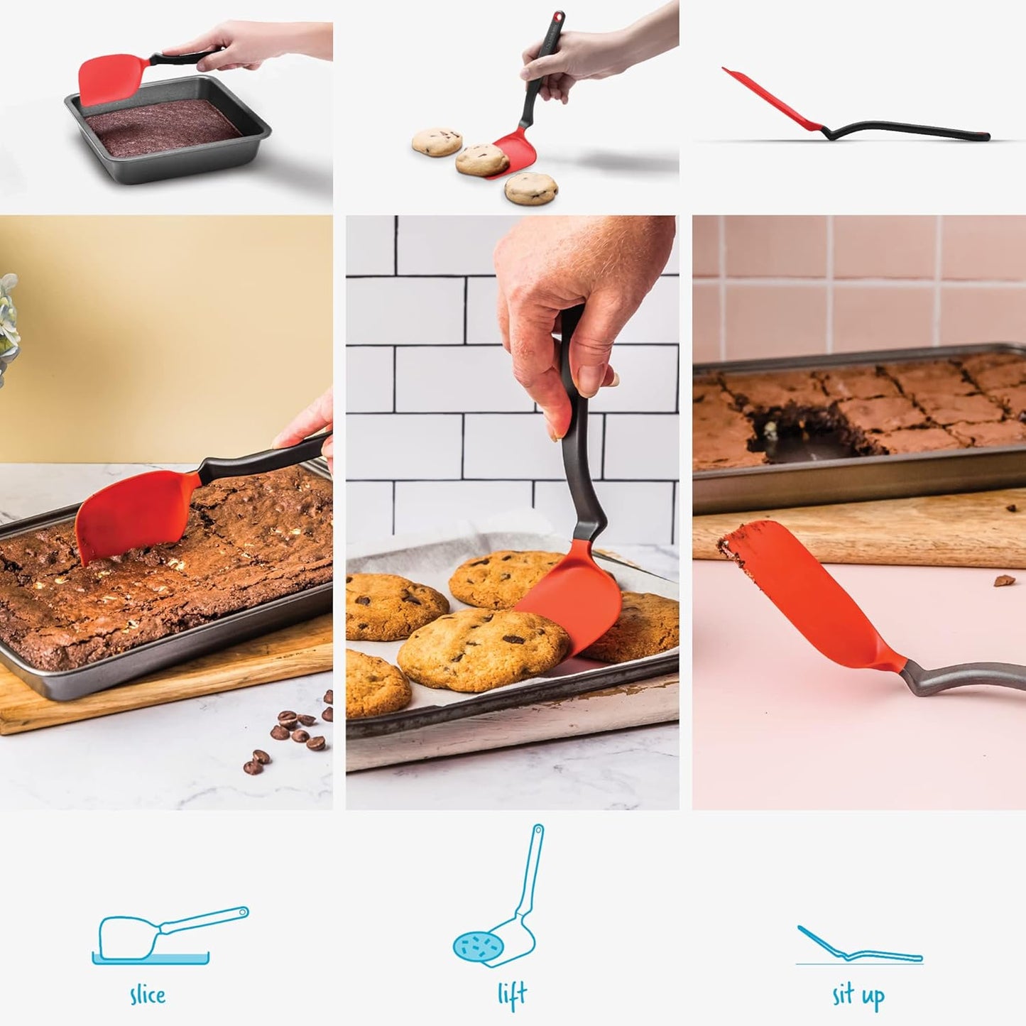 Dreamfarm Mini Chopula, 3-In-1 Flexible Kitchen Spatula for Flipping, Chopping, Serving, Safe for Non-Stick Pans, Red