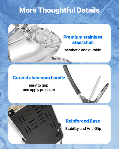 VEVOR Ice Crusher Machine, 286lbs Per Hour Electric 4 Blades Snow Cone Maker, Stainless Steel Shaved Ice Machine with Bowl and Cover, 300W 2000RPM Ice-Shaver for Home and Commercial Use, Silver